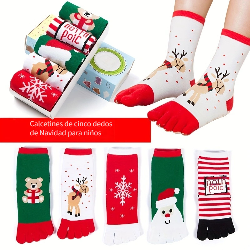 Calcetines de Navidad con dedos de los pies, algodón, calcetines de cama de  cinco dedos, unisex, para enamorados, familia, adultos, niños, paquete de