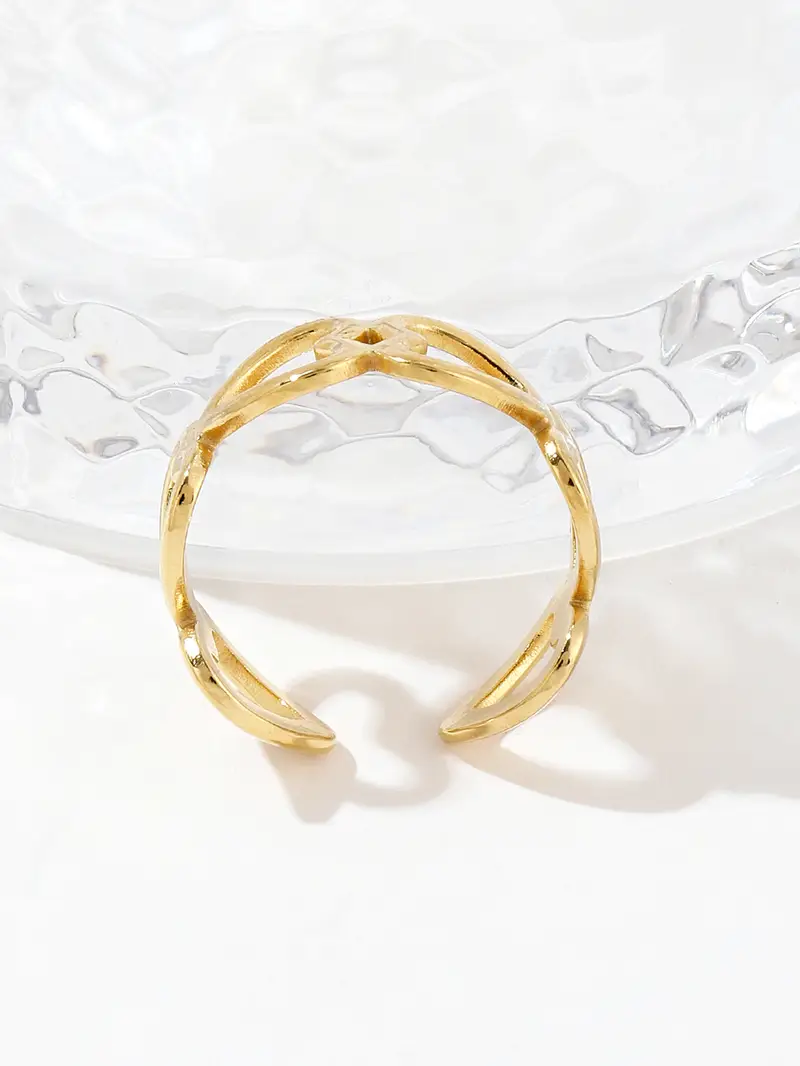 Shape Golden Plated Stainless Steel Ring - Temu Australia
