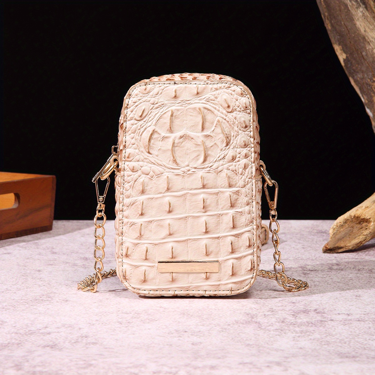 Mini Crocodile Embossed Crossbody Bag, Women's Vertical Mobile Phone Purse,  Luxury Square Shoulder Bag - Temu