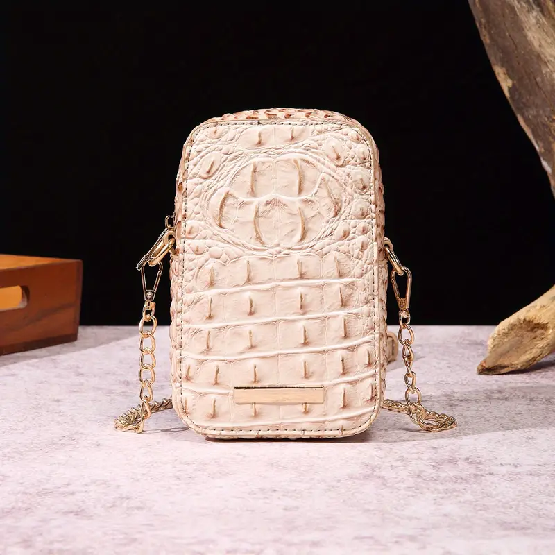 Mini Crocodile Embossed Crossbody Bag, Women's Vertical Mobile Phone Purse,  Luxury Square Shoulder Bag - Temu