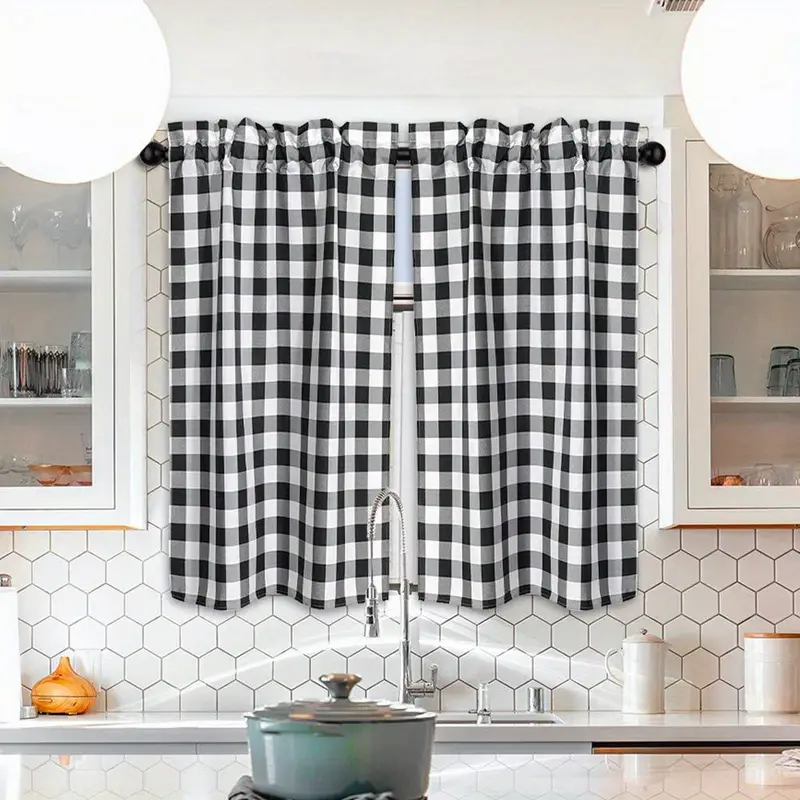 Farmhouse Kitchen Curtains Black And White Buffalo Plaid - Temu