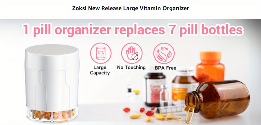 Zoksi Large Pill Organizer for Monthly, Vitamin Bottle Organizer with 7  Compartments, Supplement Organizer for Medicine Storage, Pill Dispenser for