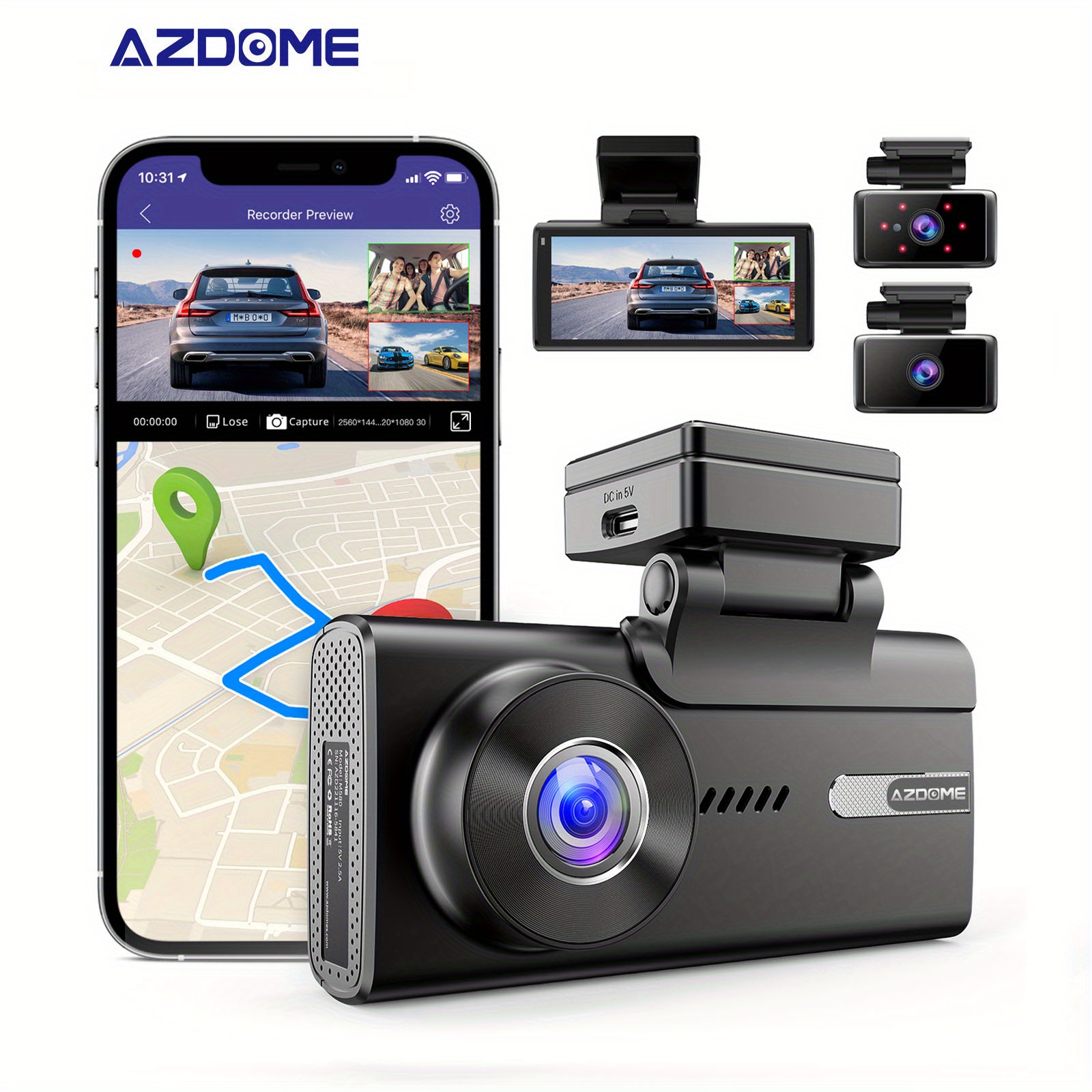 3 Cameras Dash Cam Carplay Android Auto 2.5K 2560*1440P Car Rearview Mirror  DVR