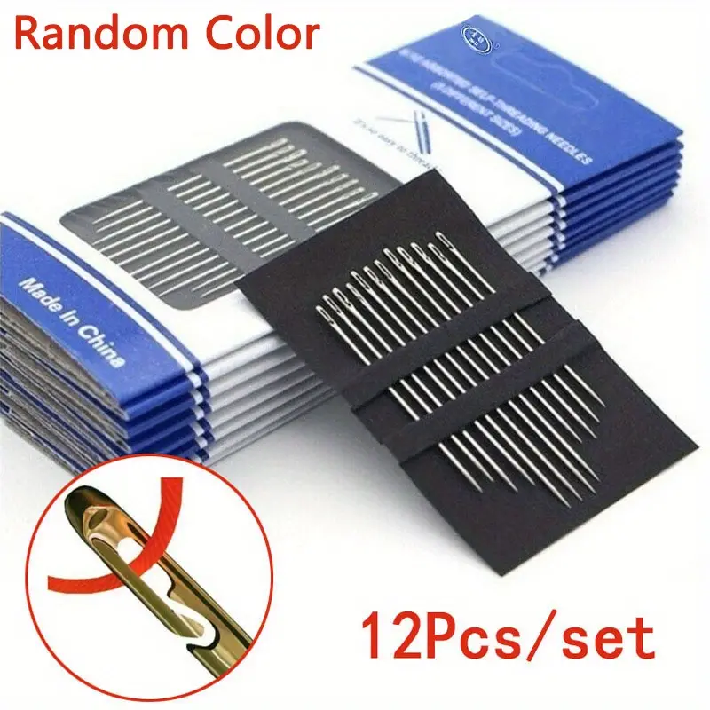 12Pcs Stainless Steel Self-Threading Sewing Needles with Wooden Needle Case  Side-Open Simple Elderly Blind Needle Multi-size Household Apparel Sewing  Needles for DIY Sewing and Mending Embroidery
