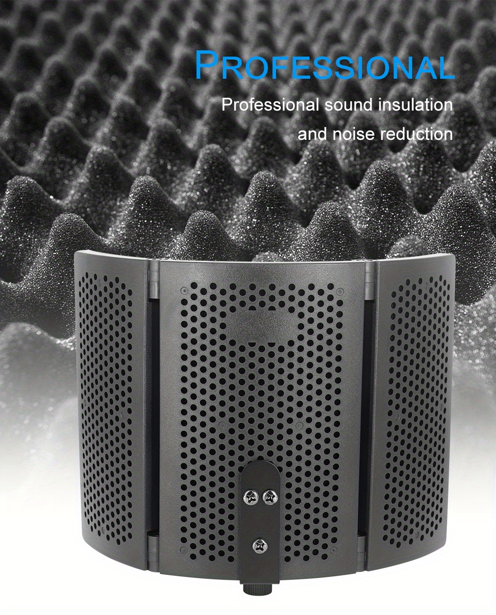 Agptek bouclier d'isolation de microphone pliable 42*30 cm, panneau pliant  avec réflecteur en mousse absorbante,pour enregistrement de microphone en  studio, pour montage sur pied ou table - Conforama