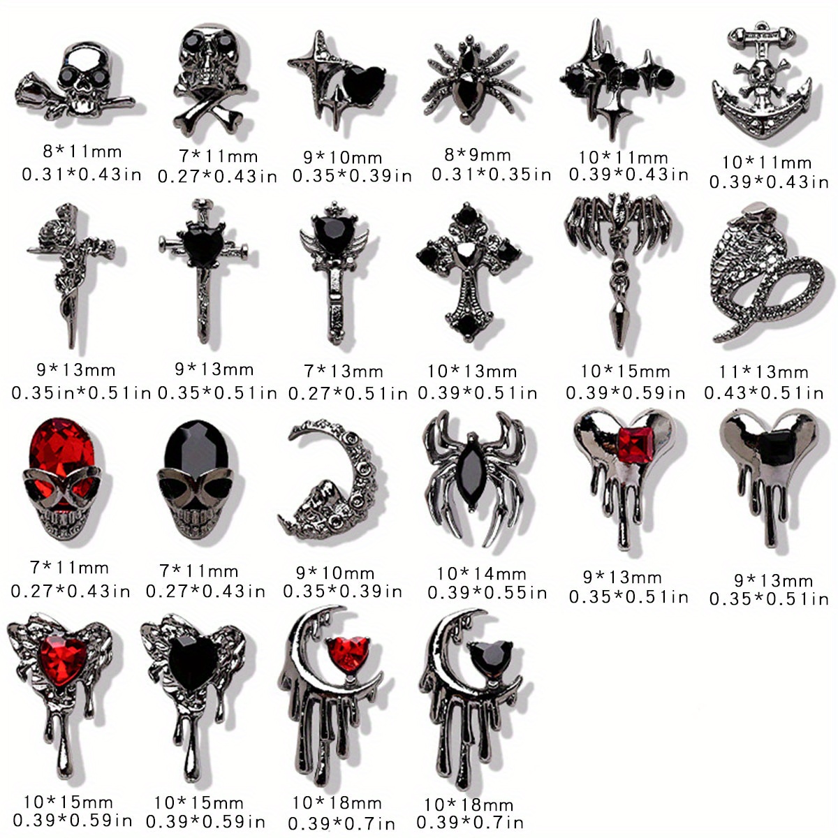 Image of 44pcs, Retro Dark Crocodile Nail Art Charms, Halloween Nail Art Accessories With Rhinestones, Alloy Nail Art Accessories