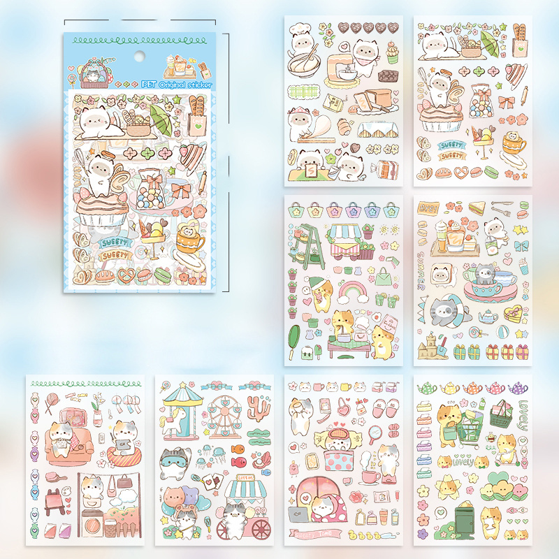 8pcs Pet Cartoon Animal Decorative Sticker Pack Single Pack
