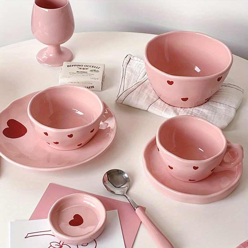 Juego de platos de porcelana rosa, vajilla de cerámica para cocina