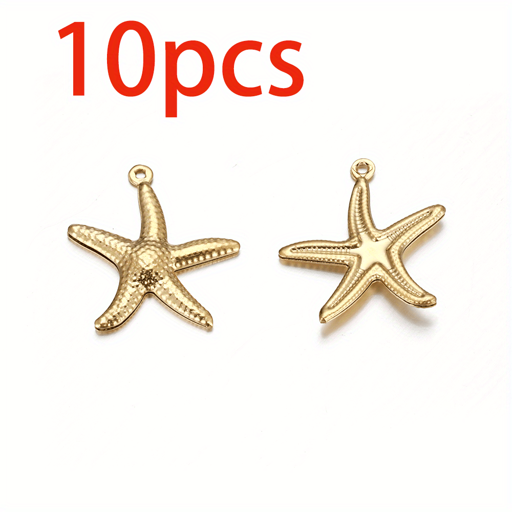 10pcs Stainless Steel Starfish Shell Pendant Necklace Earring Charm Jewelry Material Additions Cross-border Stock Wholesale