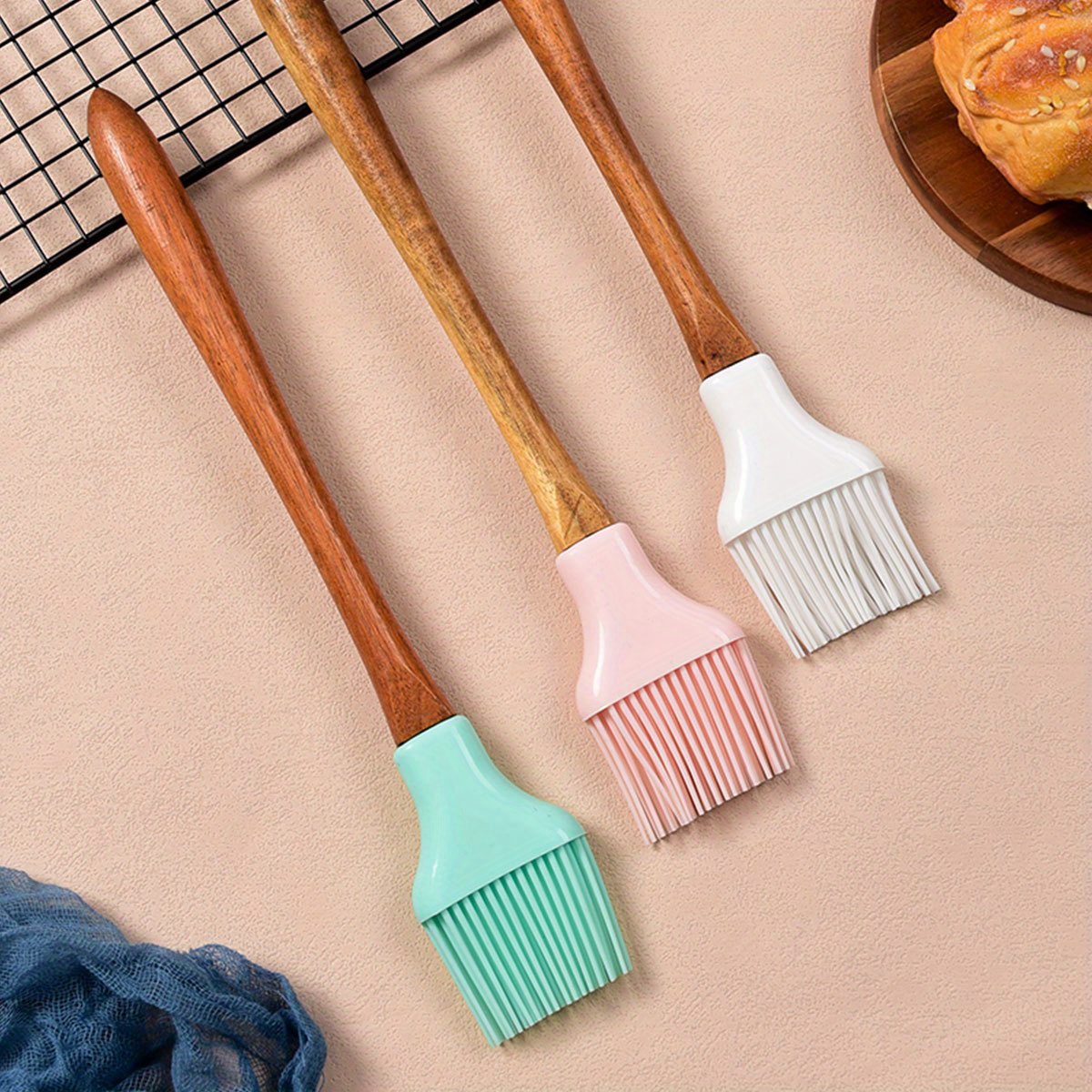 Silicone BBQ Brush Wooden Handle Pastry Brush Basting Brush