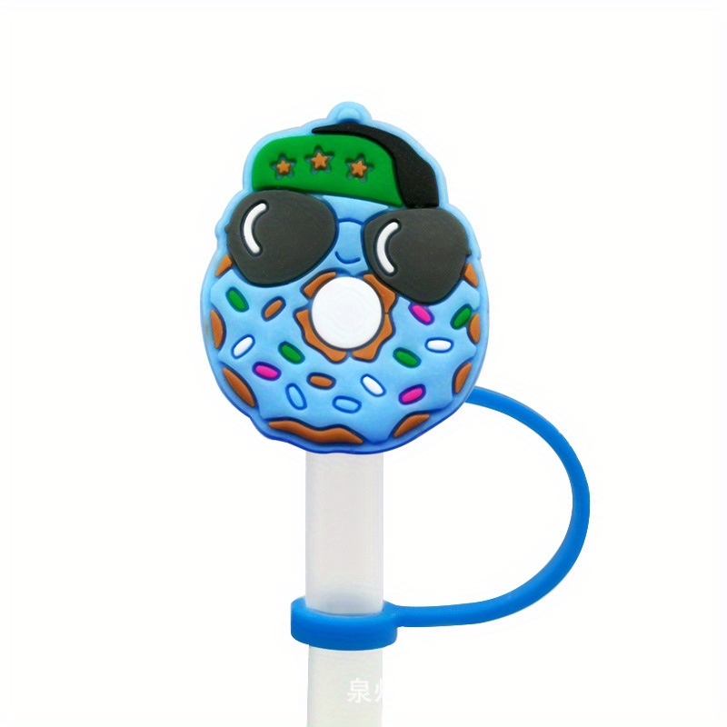 Cute Donut Straw Tips Cover - Reusable Silicone Aniame Drinking Straw Topper
