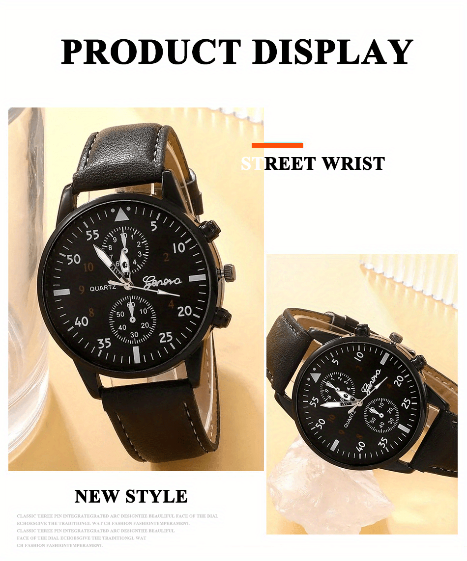 5pcs set fashion mens casual black   tree hand rope quartz watch details 5