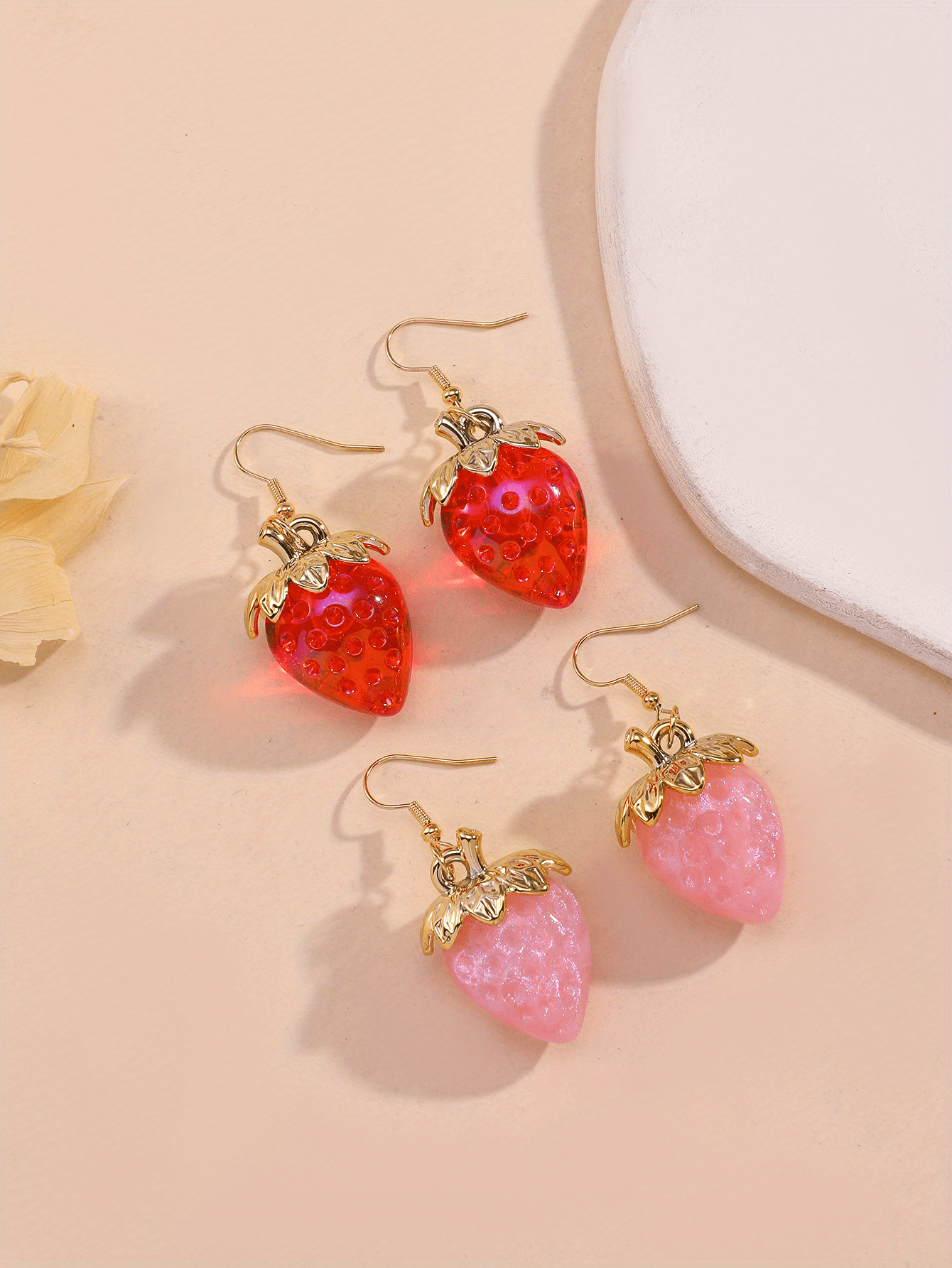 Cute Strawberry Design Dangle Earrings Simple Style Resin - Temu