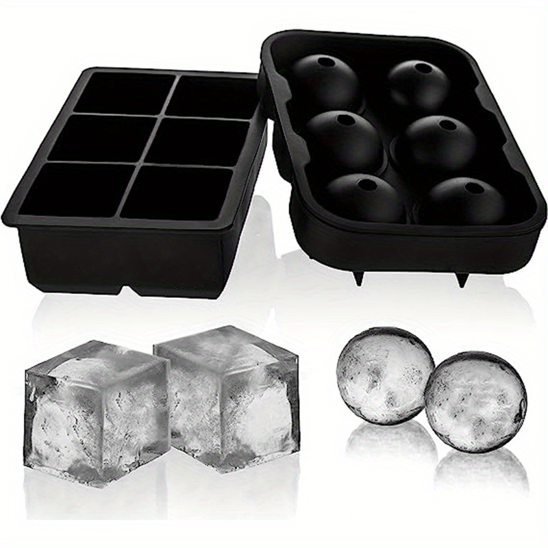 Ice Cube Molds, Square Cubes & Sphere Ball Molds, Ideal For Whiskey,  Spherical Ice Tray, Ice Cube Tray, Large Square And Sphere Ice Cube Trays, Big  Ice Cube Molds, Kitchen Accessaries, Bar