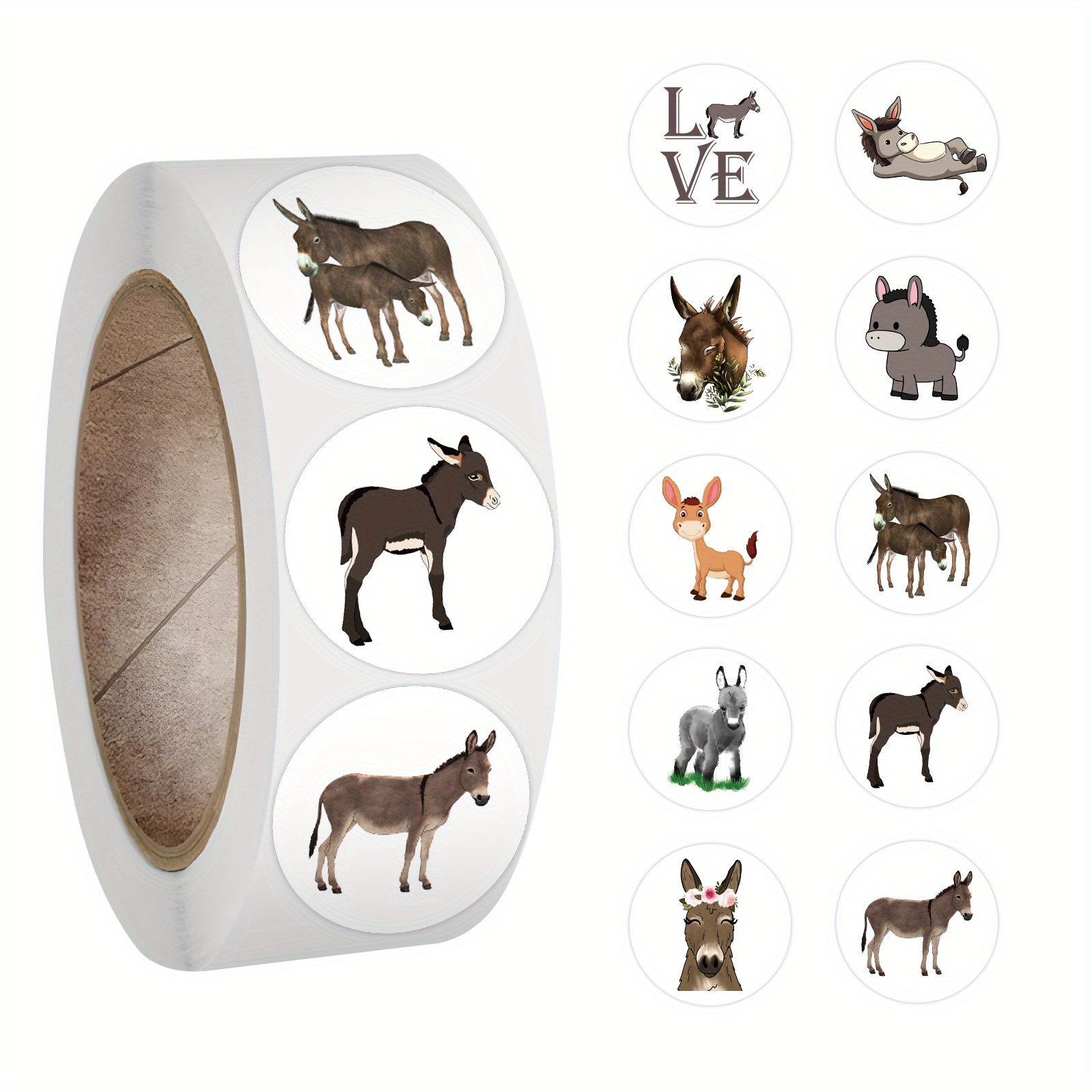 Image of 500pcs Donkey Stickers | Retro Aesthetic, Self-adhesive Paper Stickers For Phone, Water Bottles, , Journaling, Car, Laptop & More | Ideal For Gift Bags, Envelope Seals, Party Decoration