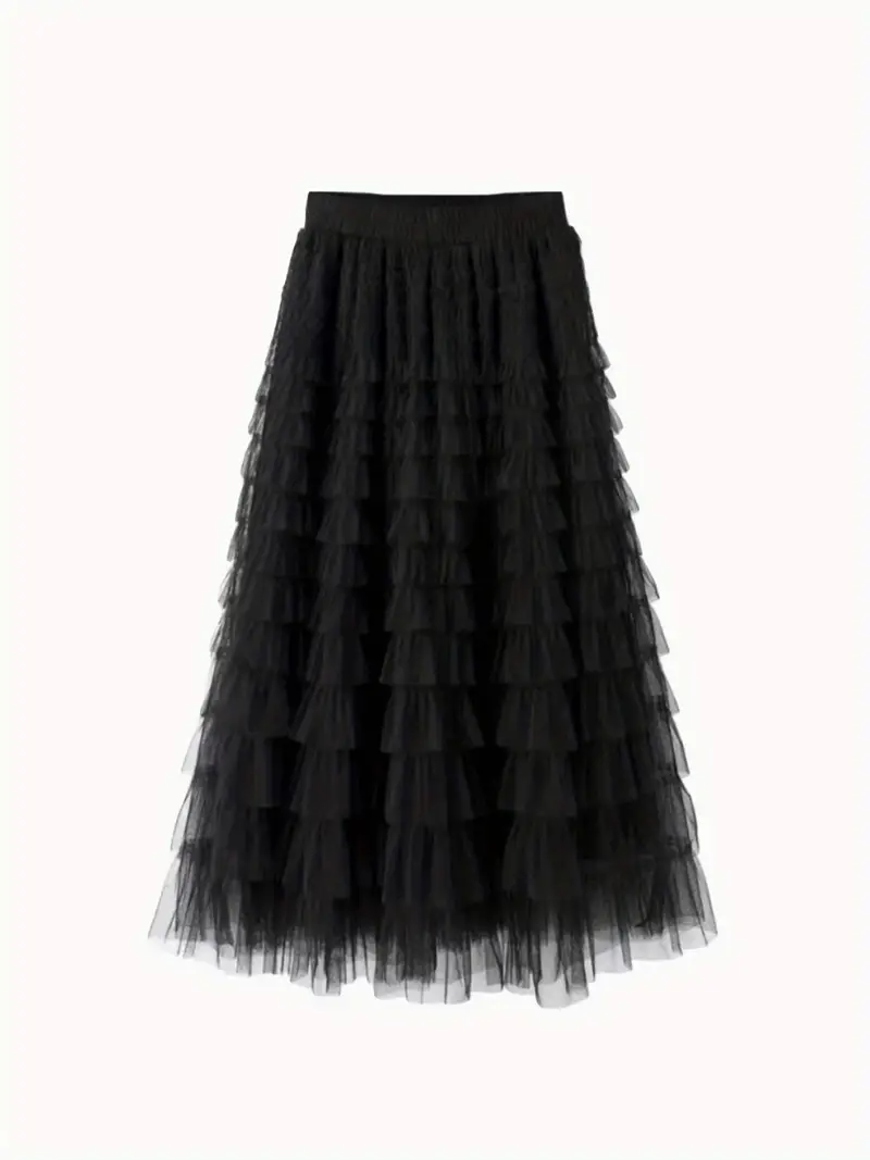 Multilayer Ruffles Tulle Skirt, Casual Fluffy Skirt For Spring & Summer ...