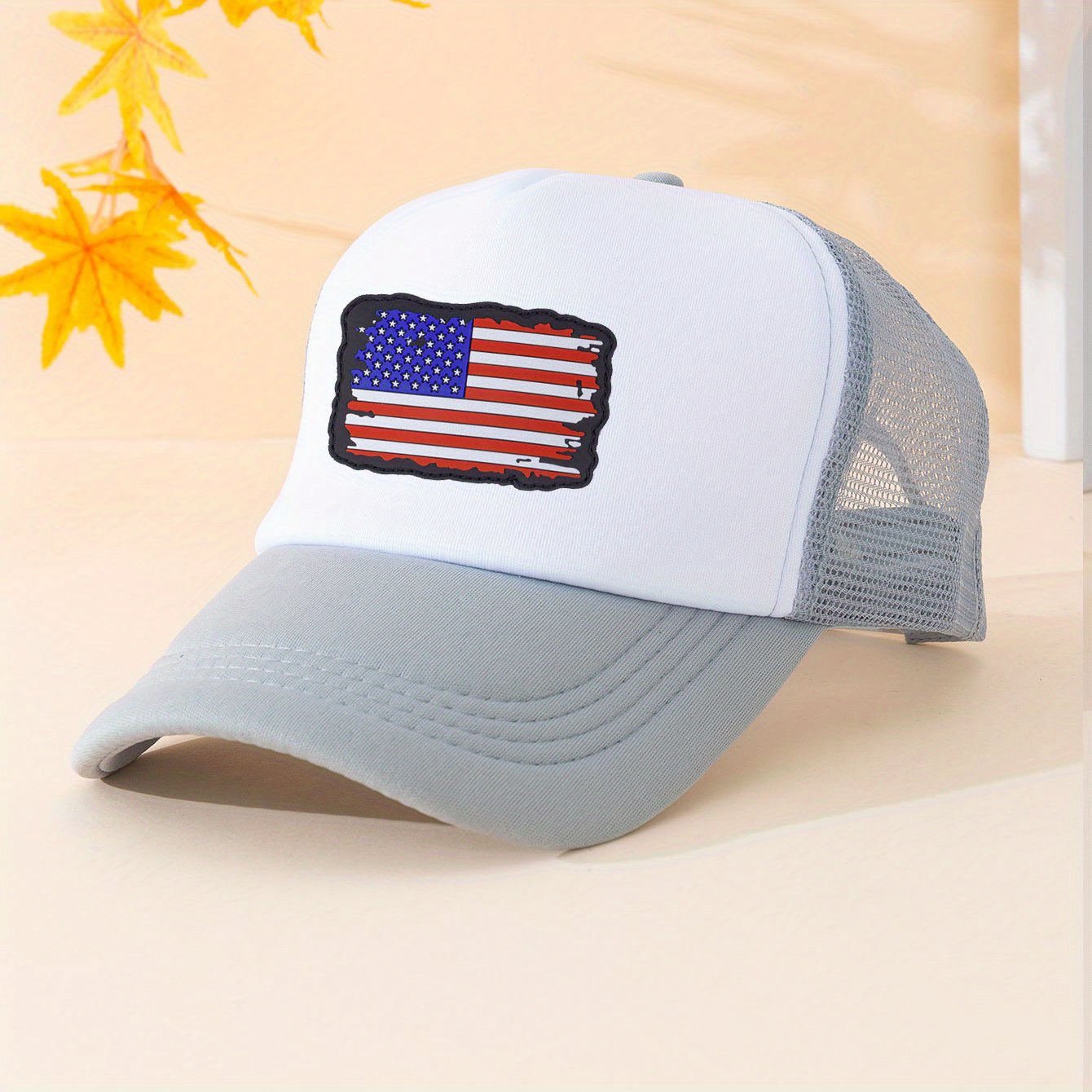 American Flag Embroidery Trucker Hat Color Block Ripped Mesh - Temu