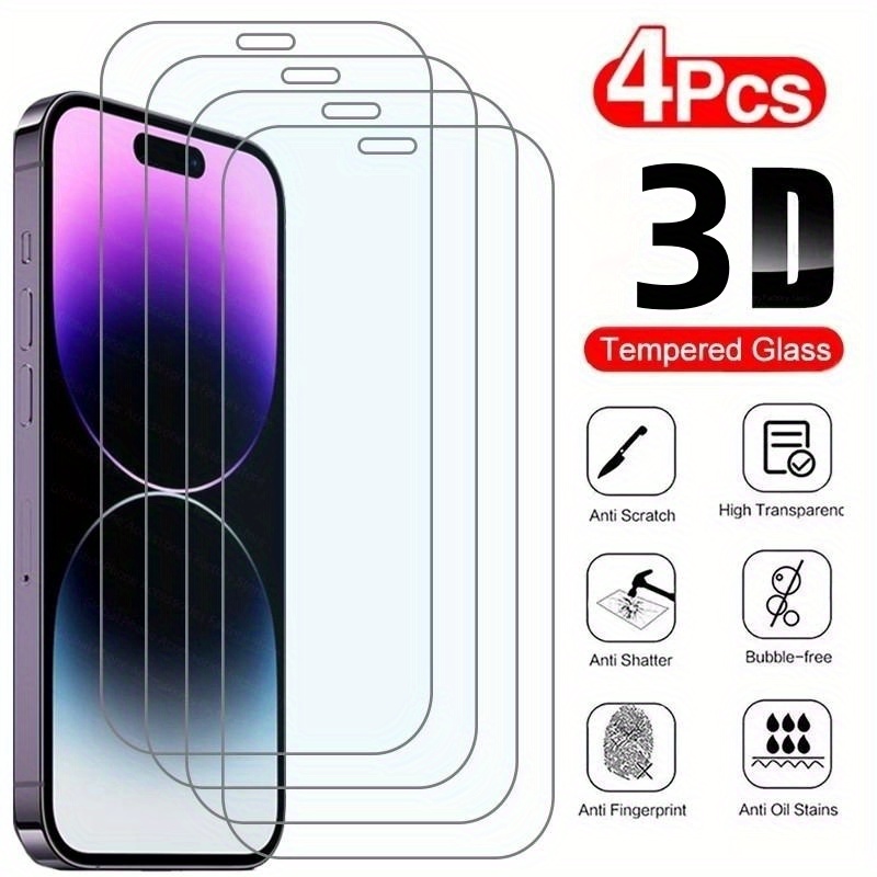 4PCS Tempered Protective Glass For iPhone 15 14 13 12 11 Pro Max
