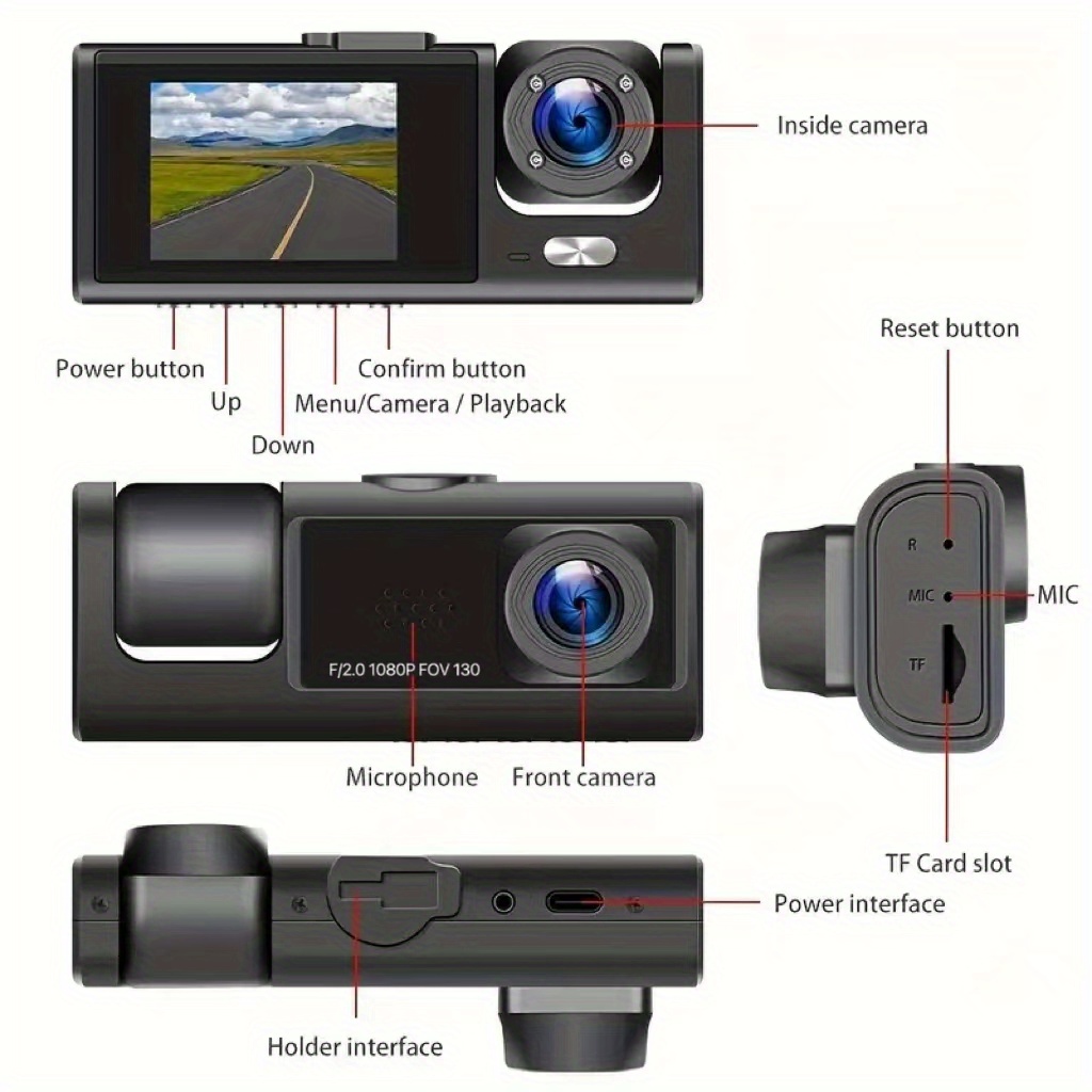 dash camera for cars front and inside     with ir night vision loop recording car dvr   with 2 inch ips screen Product details 6