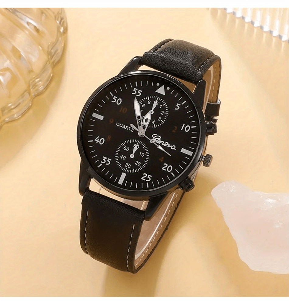 5pcs set fashion mens casual black   tree hand rope quartz watch details 4