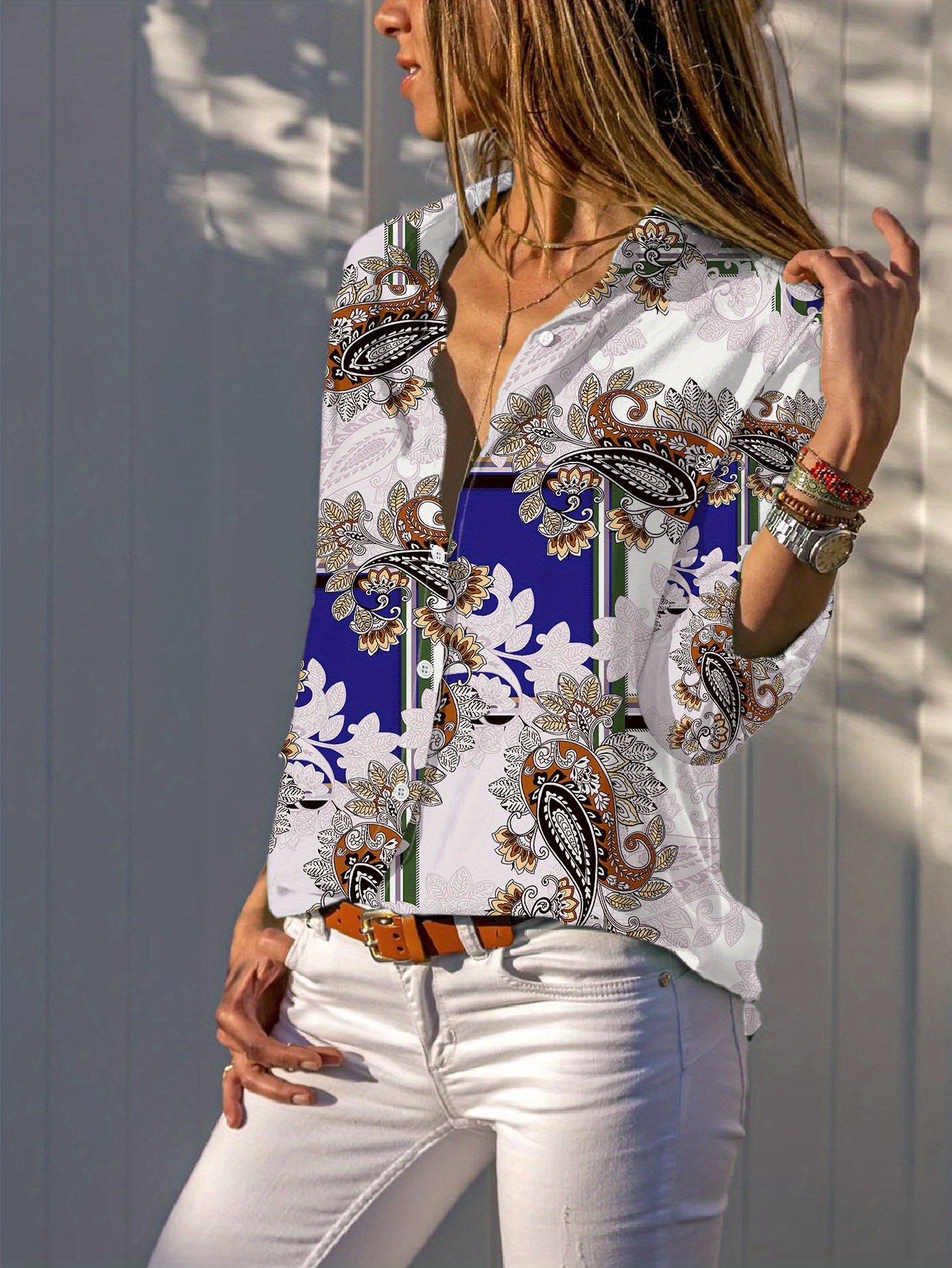 Vintage Paisley Print Button Shirt Flower main image 1