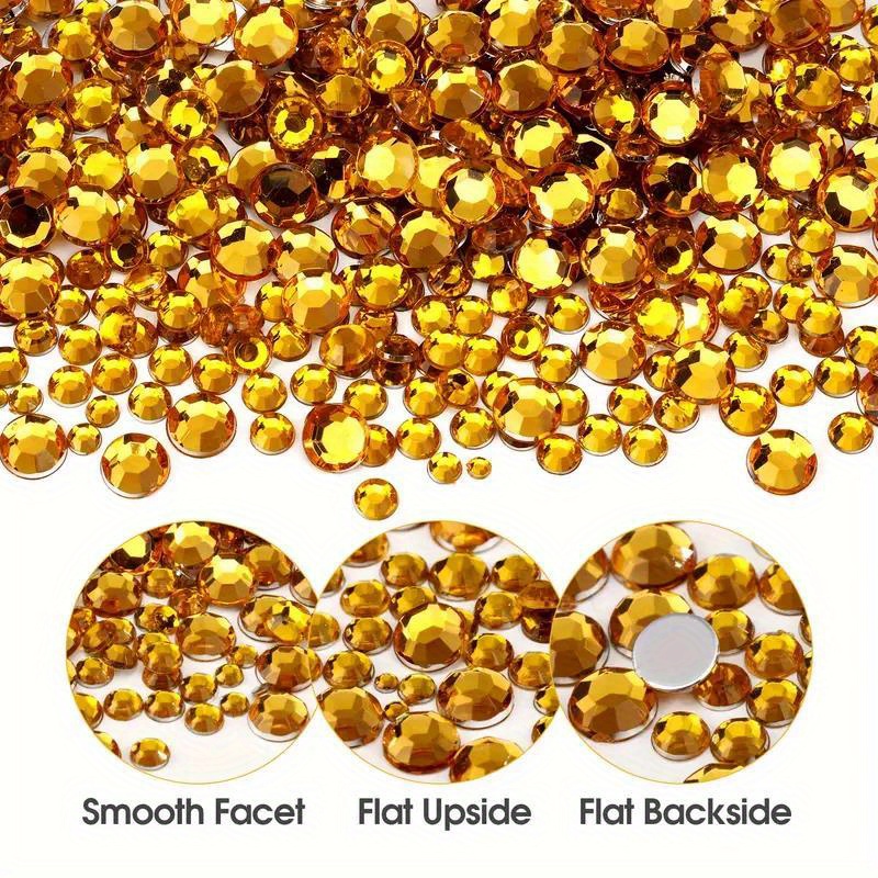 300 unidades de diamantes de imitación AB para arte de uñas, cristales  dorados, amarillos, no termofijos, parte trasera plana, piedras acrílicas  para