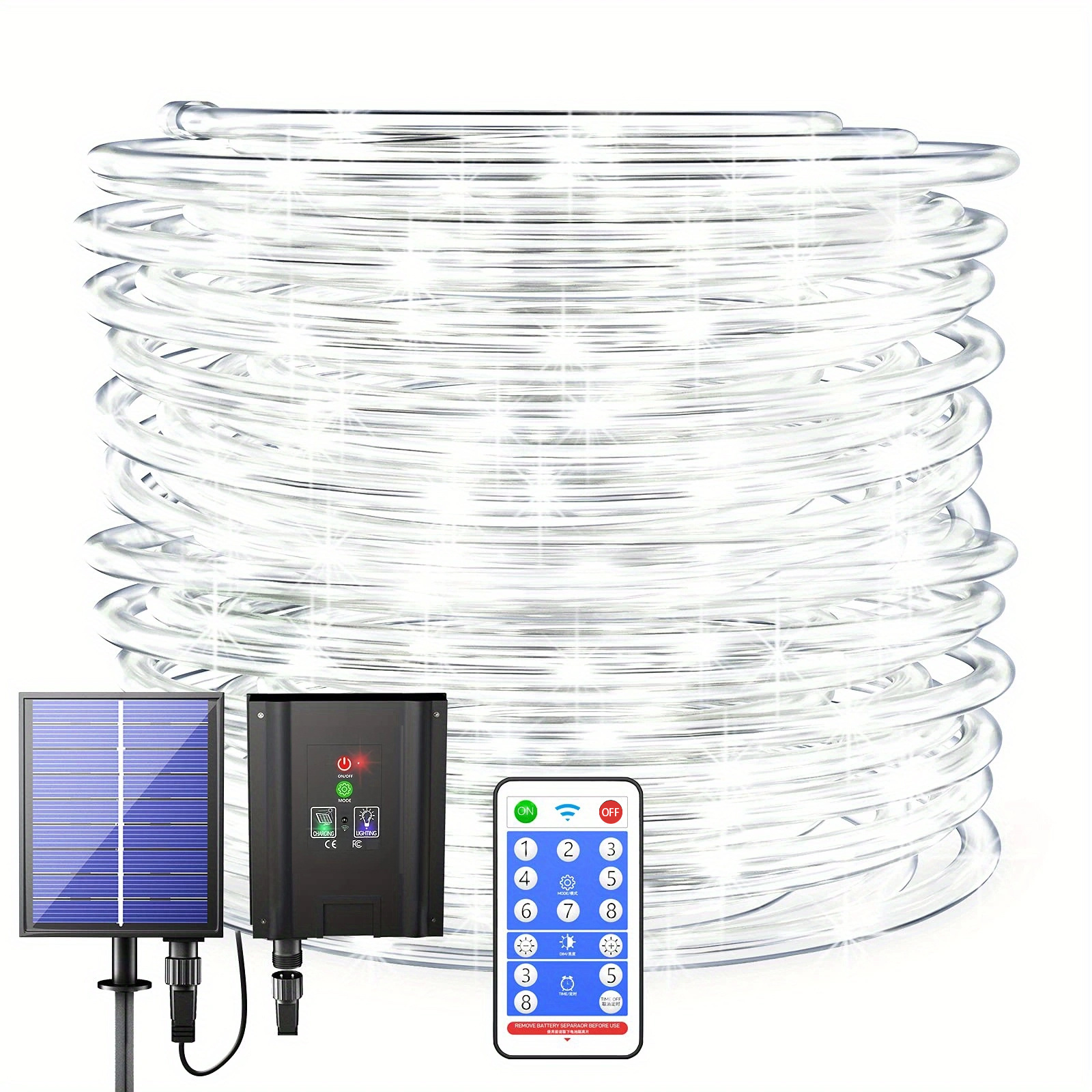 Solar Blue Rope Lights Outdoor 100leds 8 Lighting Modes Temu