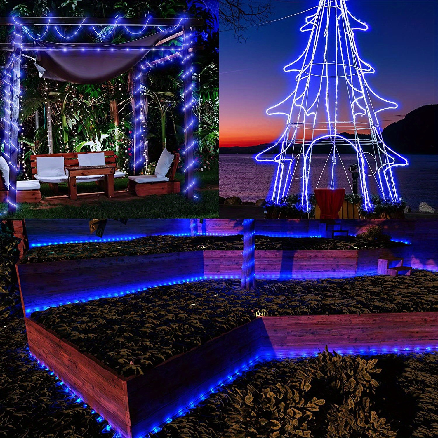 Solar Blue Rope Lights Outdoor 100leds 8 Lighting Modes Temu