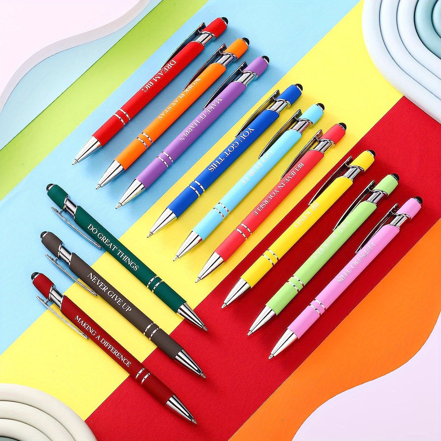 12pcs Beautiful Cute Ballpoint Pen With Stylus Pen Tip For