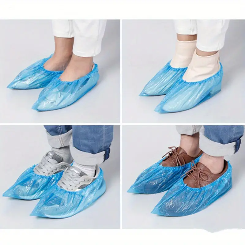 100pcs Couvre-chaussures En Plastique Jetable, Épaissi Imperméable  Intérieur Anti-dérapant Anti-poussière Cordon Élastique Chaussure Nettoyage  Housse