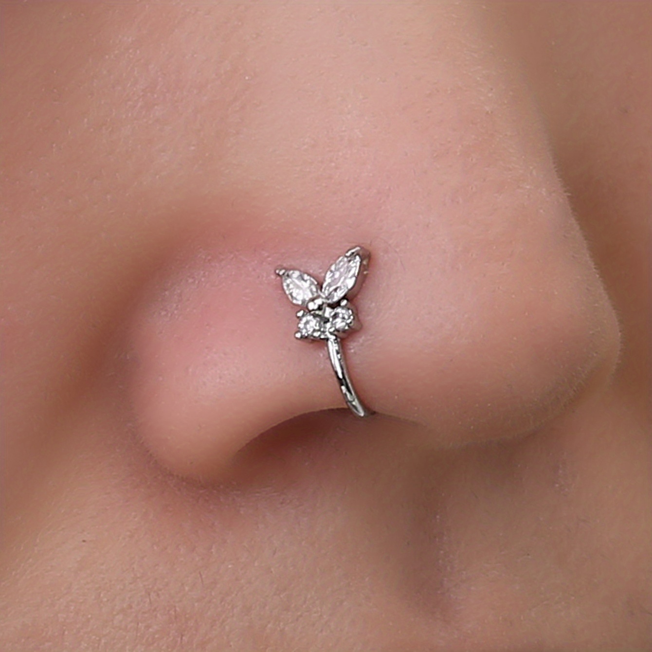 A Trendy -shaped Copper Nose Stud With Sparkling Zirconia, Sold Individually For Women