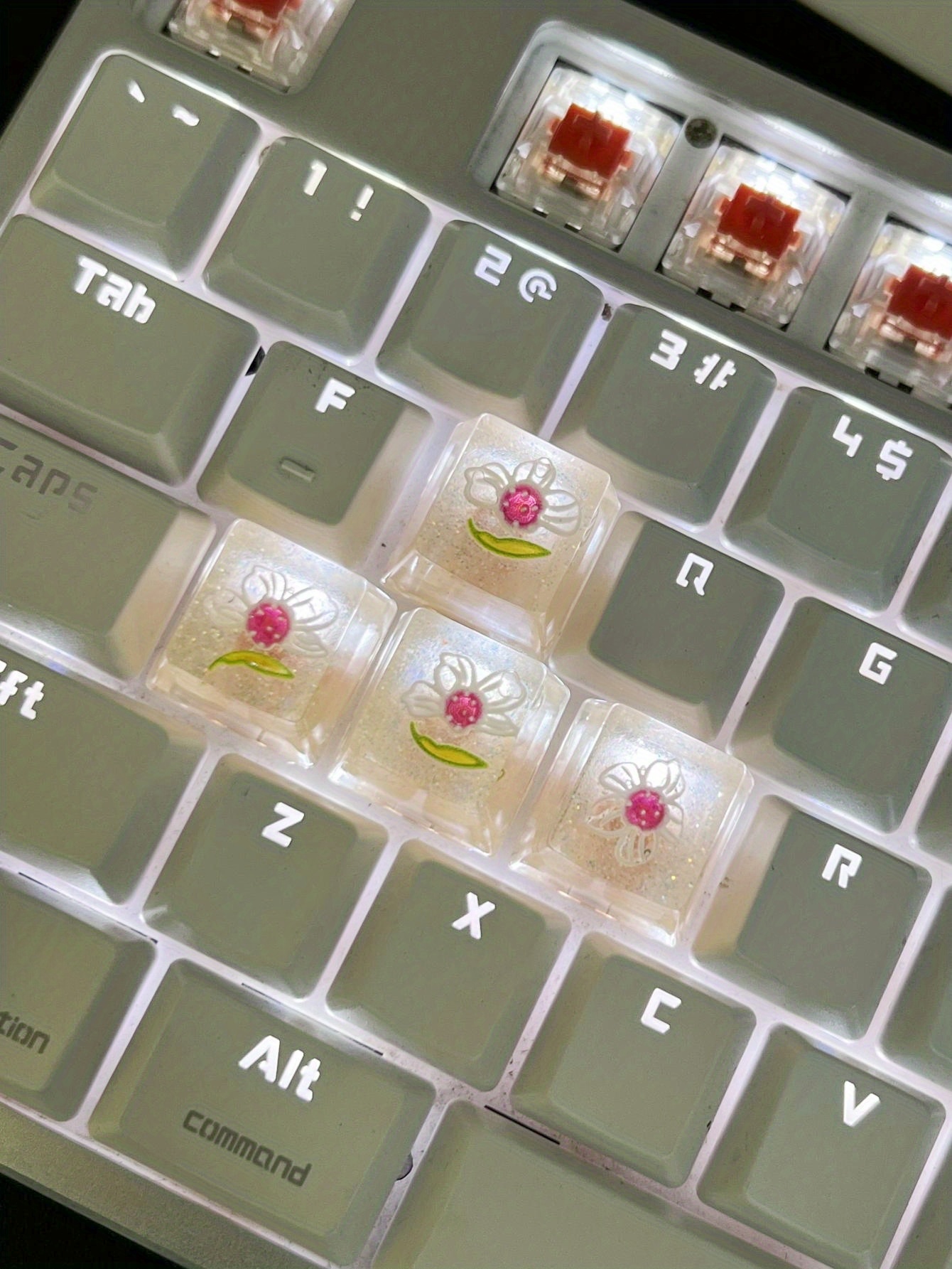 Multicolor Hollow Flower Translucent Abs Resin Keycaps Temu Australia