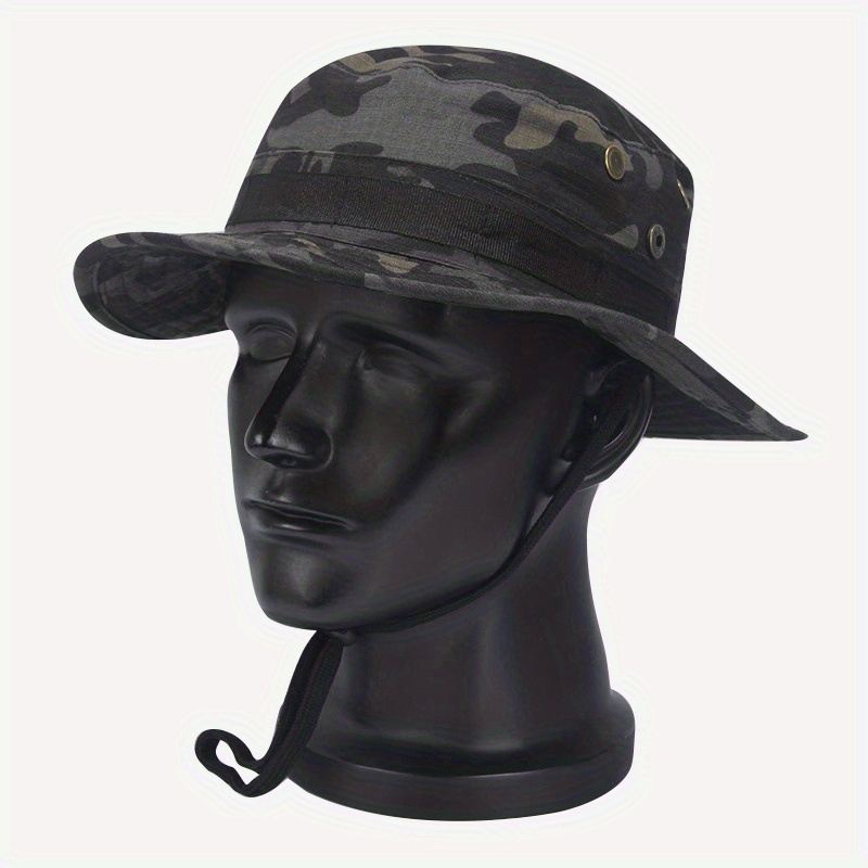 Jungle Camouflage Print 1pc Hat Beanie, Men's Bucket Panama Hiking Hat for Outdoor,Temu