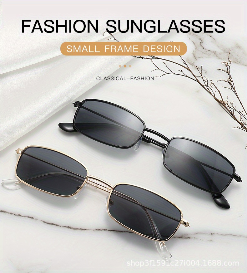 Rectangle Metal Frame Sunglasses for Women Men Tinted Lens Retro Glasses Photo Prop Outdoor Eyewear UV400,Temu