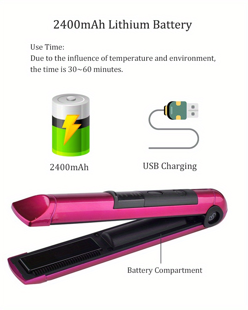 2 in 1 flat iron usb wireless hair straightener portable professional cordless roller curler ceramic fast heating styling tools details 3