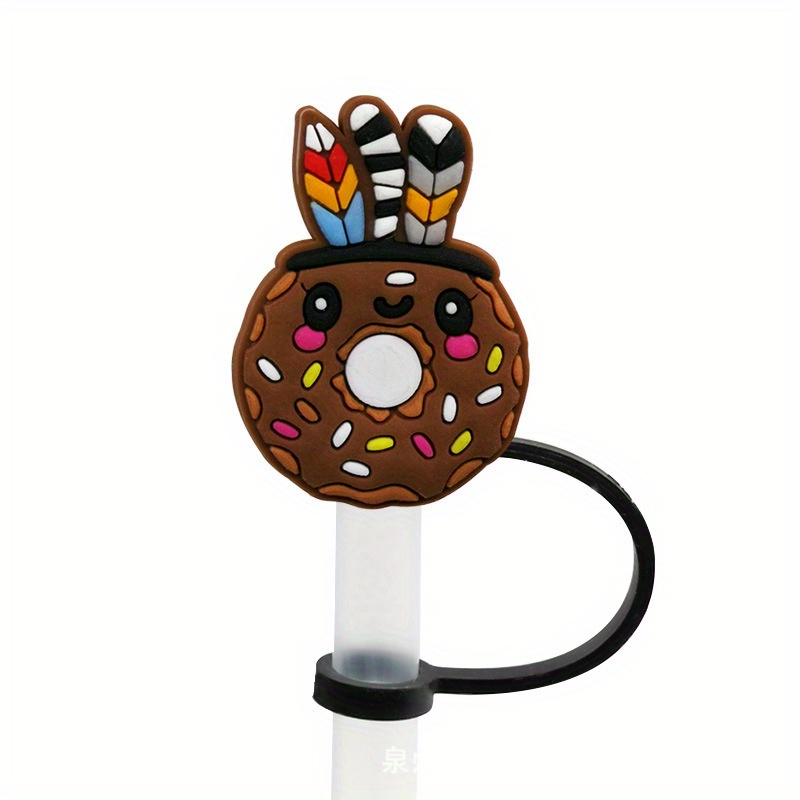 Cute Donut Straw Tips Cover - Reusable Silicone Aniame Drinking Straw Topper