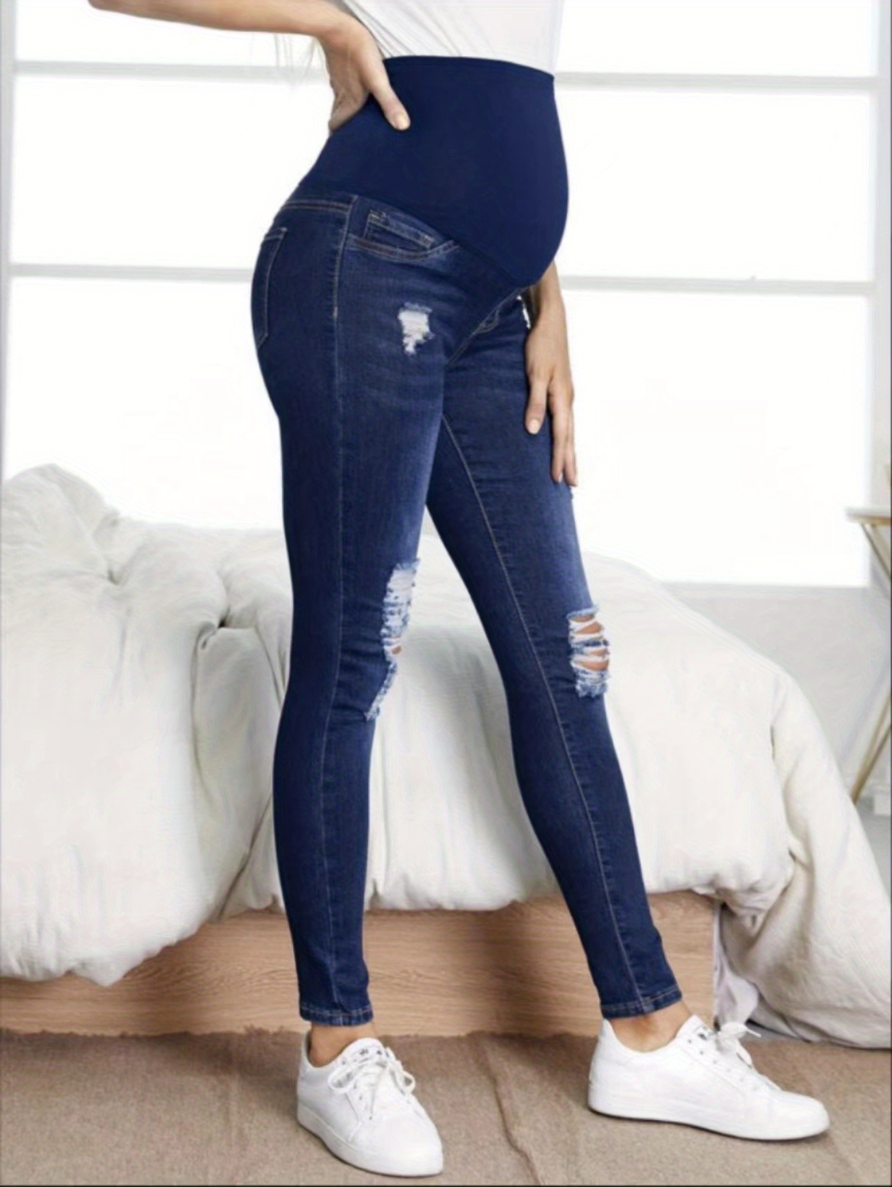 Femme enceinte Ripped Jeans Pantalons de maternité Pantalons soins