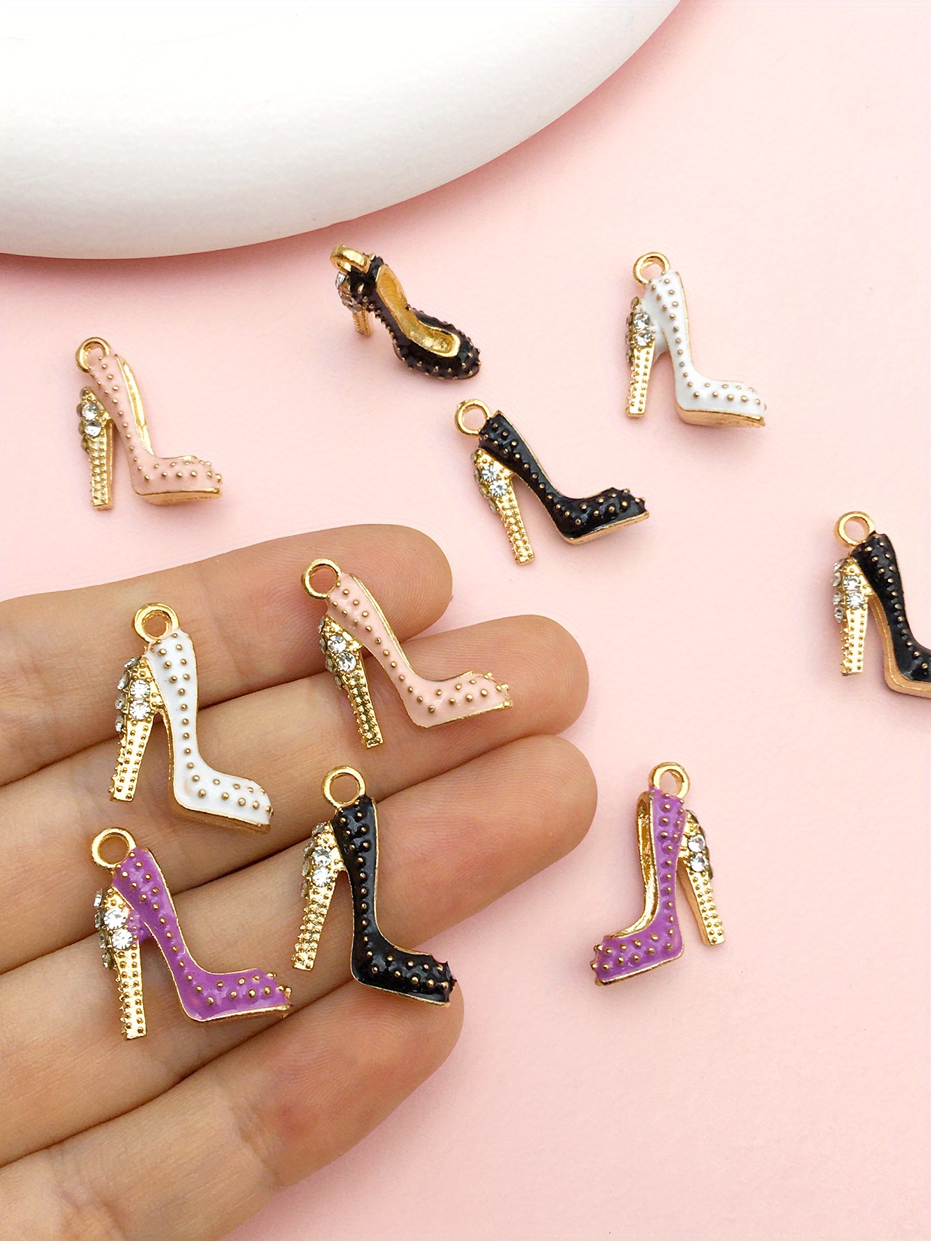 10pcs 18x14mm   alloy enamel high heels charms inlaid rhinestones for necklace keychain diy crafting jewelry accessory making supplies details 0