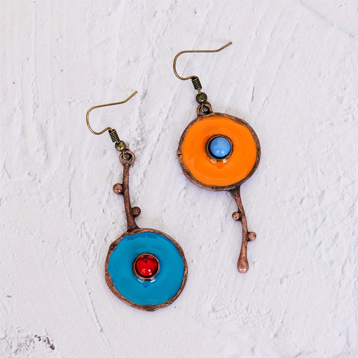 Image of Bohemian Round Synthetic Synthetic Gems Inlaid Earrings, Gothic Fashion Minimalist Party Gift