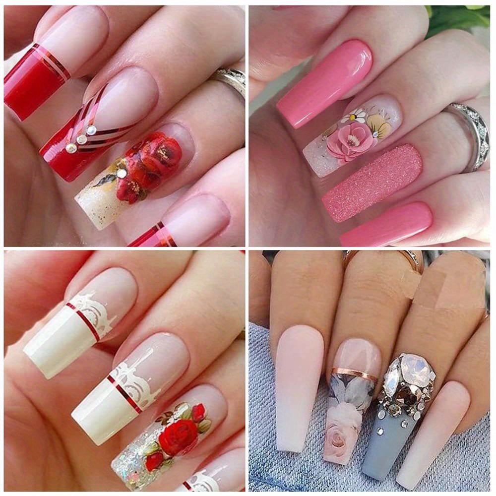 Flowers Nail Art Stickers Valentine's Day Nail Foil Transfer Retro Floral  Rose Flowers Pattern Nail Foils DIY Nails for Women Girls Decoration