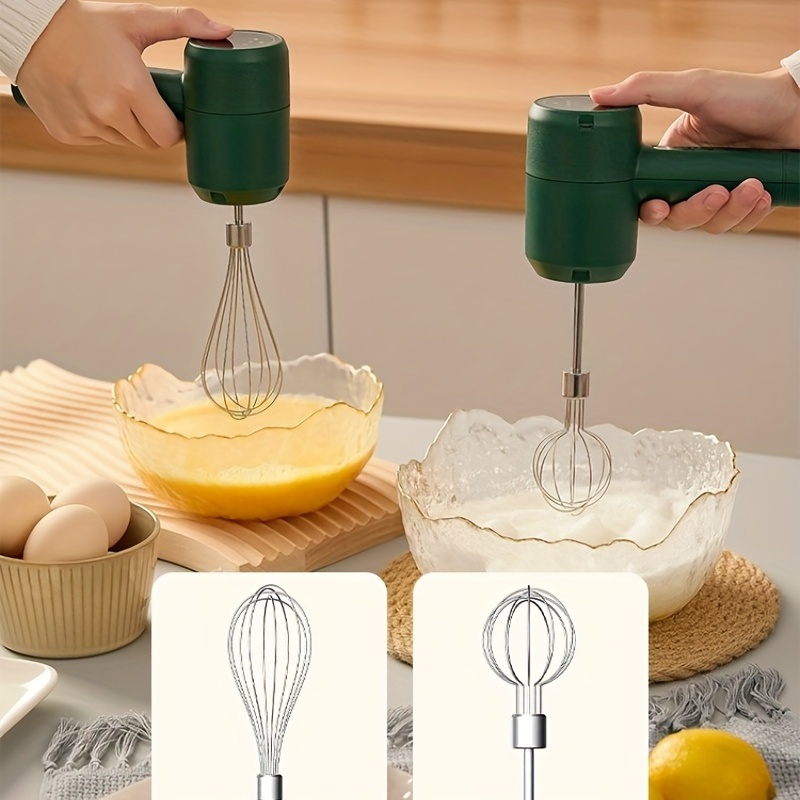  Electric Hand Mixer Whisk, Wireless Rechargeable Handheld Egg  Beater with 2 Stainless Steel Mixing Heads