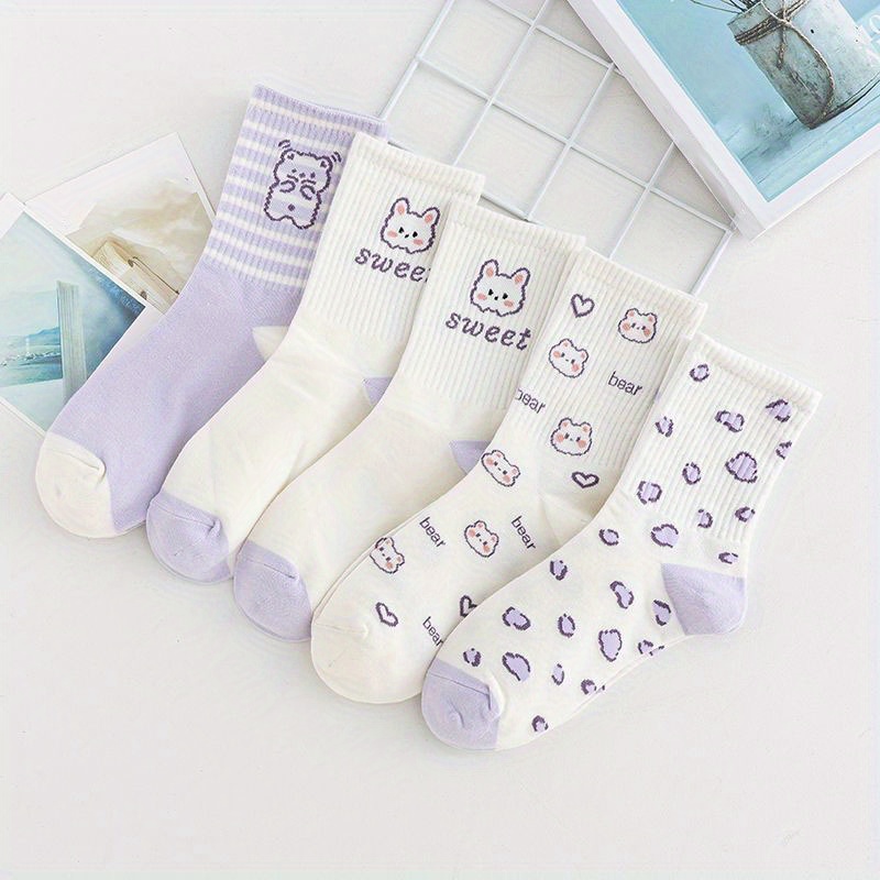 5pairs Girls Kids Rabbit Bear Socks Breathable Comfy Socks