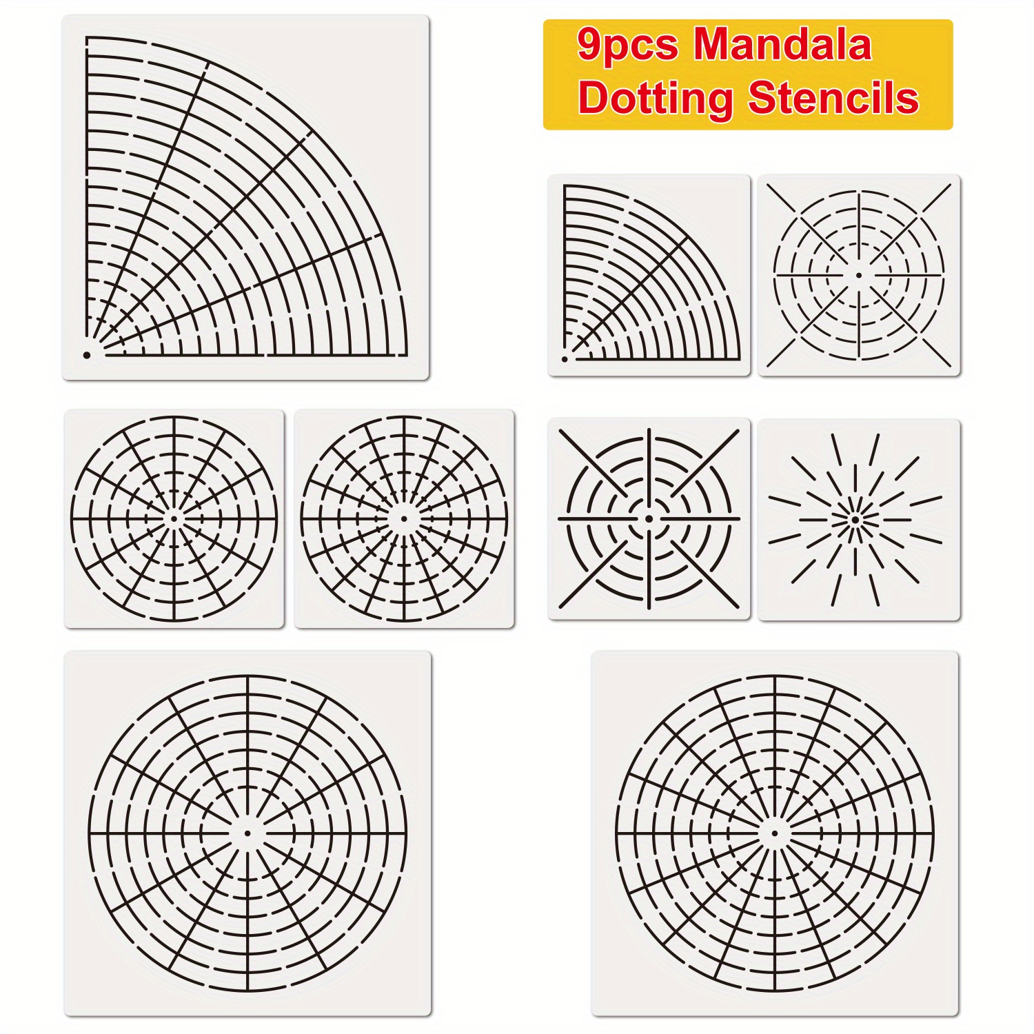 Set of 3 Mandala Stencils 16 Section Round Guideline Reusable