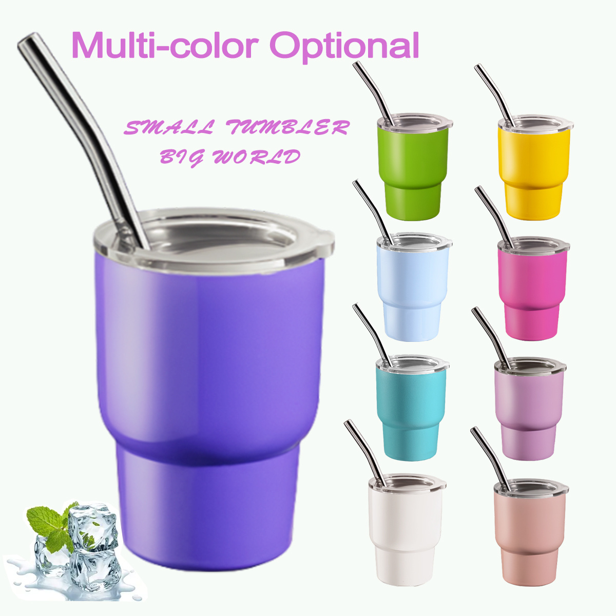 ONE Multi-color Short Stainless Steel Straw for Shot Glass