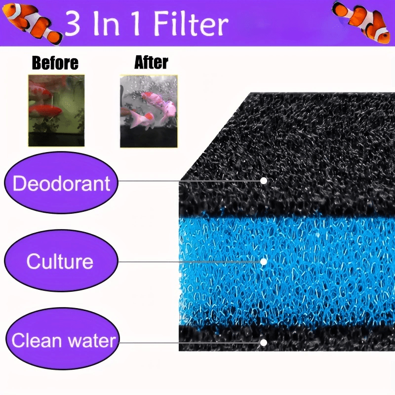 E-shop Zweiseitiger Aktivkohle-Biofilter-Schwamm für Aquarien - Hochdichter Wiederverwendbarer Waschbarer Fischbeckenfilter, Kein Benötigt, Verbessert