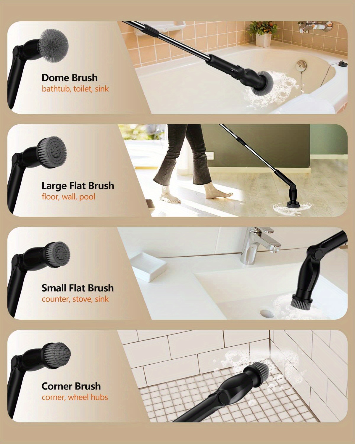 Waterproof Electric Spin Scrubber With 4 Brush Heads - Powerful Cleaning  Brush For Kitchen, Bathroom, Windows, Sinks, Dishes, Grout, And Walls -  Temu Lithuania