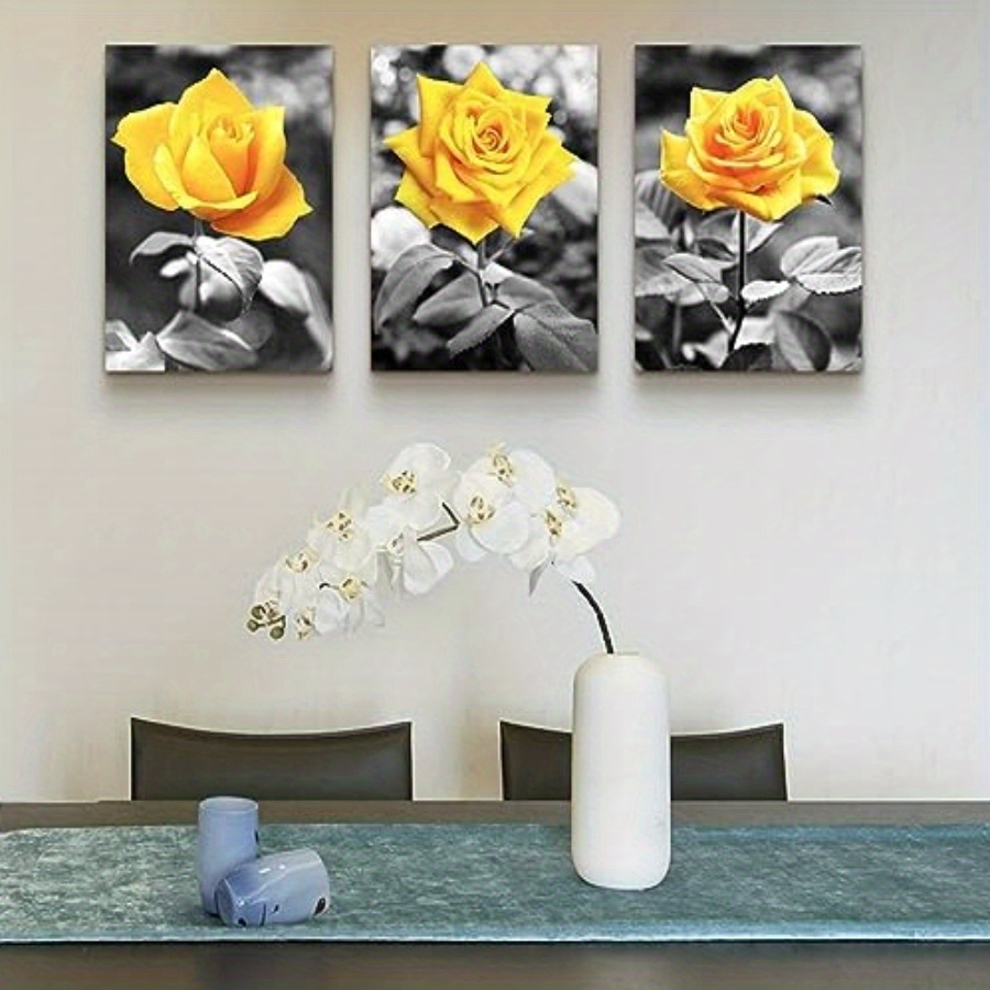 Canvas Wall Art For Bedroom Living Room Bathroom Wall Decor For Kitchen  Family Pictures Artwork Black And White Yellow Rose Flowers Paintings Modern  Office Home Decorations, No Frame Temu Australia