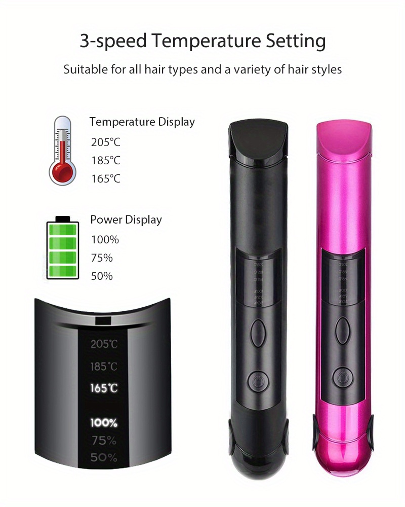 2 in 1 flat iron usb wireless hair straightener portable professional cordless roller curler ceramic fast heating styling tools details 4