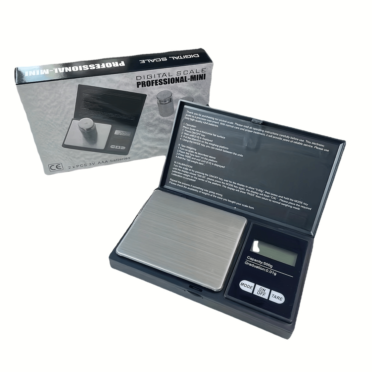 Digital Pocket Scale 500g Capacity x 0.01g Detail with Large 1/2 Backlit  Digits