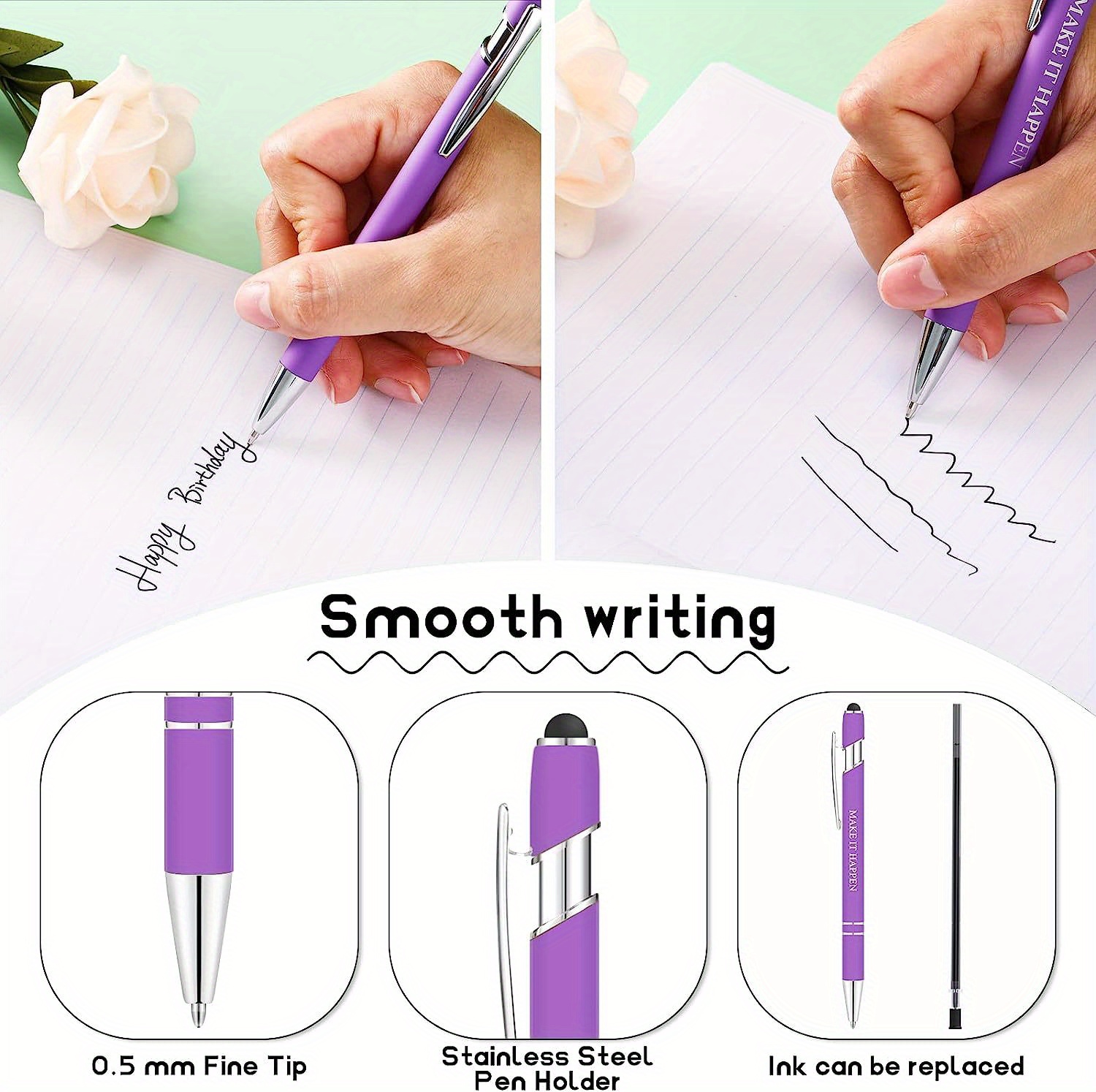 12pcs Beautiful Cute Ballpoint Pen With Stylus Pen Tip For 